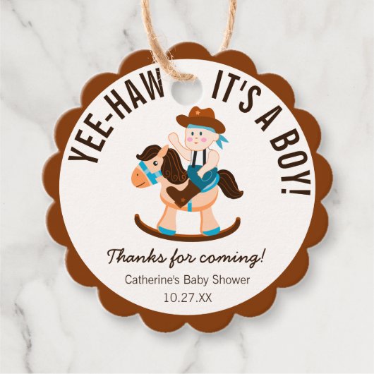 Western Cowboy Rocking Horse Boy Baby shower Bedankjes Labels (Voorkant)