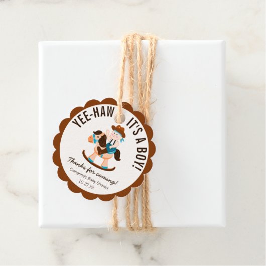 Western Cowboy Rocking Horse Boy Baby shower Bedankjes Labels (In situ)