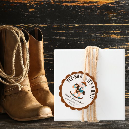 Western Cowboy Rocking Horse Boy Baby shower Bedankjes Labels