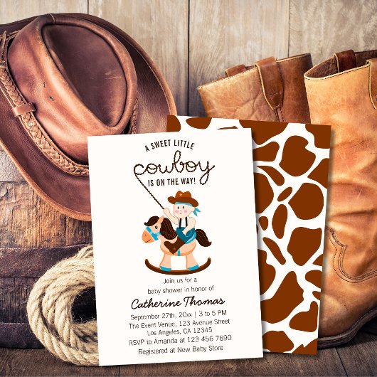 Western Cowboy Rocking Horse Boy Baby shower Kaart