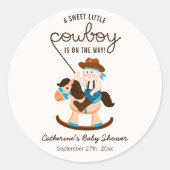 Western Cowboy Rocking Horse Boy Baby shower Ronde Sticker (Voorkant)