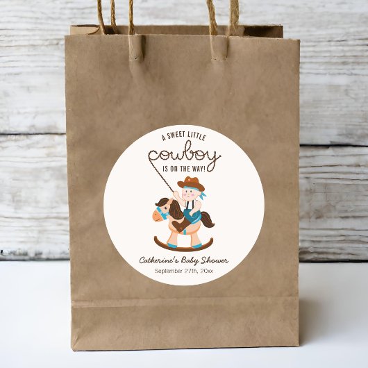 Western Cowboy Rocking Horse Boy Baby shower Ronde Sticker