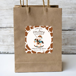 Western Cowboy Rocking Horse Boy Baby shower Vierkante Sticker