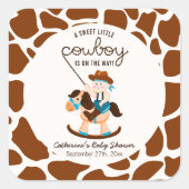 Western Cowboy Rocking Horse Boy Baby shower Vierkante Sticker (Voorkant)