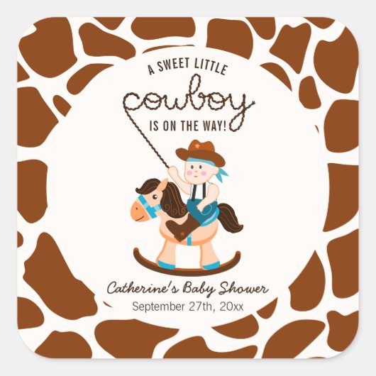 Western Cowboy Rocking Horse Boy Baby shower Vierkante Sticker (Voorkant)