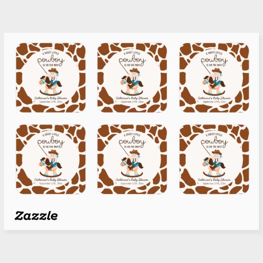 Western Cowboy Rocking Horse Boy Baby shower Vierkante Sticker (Vel)