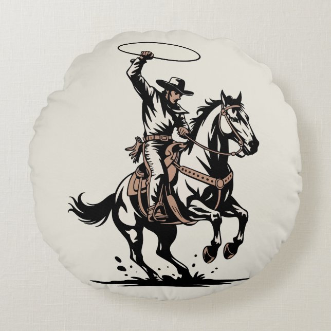 Western Cowboy Rodeo Rond Kussen (Voorkant)