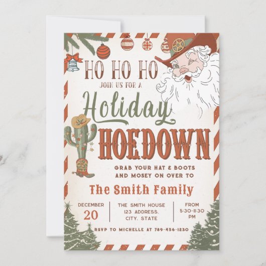 Western Cowboy Santa Christmas Hoedown Party Kaart (Voorkant)