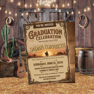 Western Cowboy Silhouette Graduation Celebration  Kaart