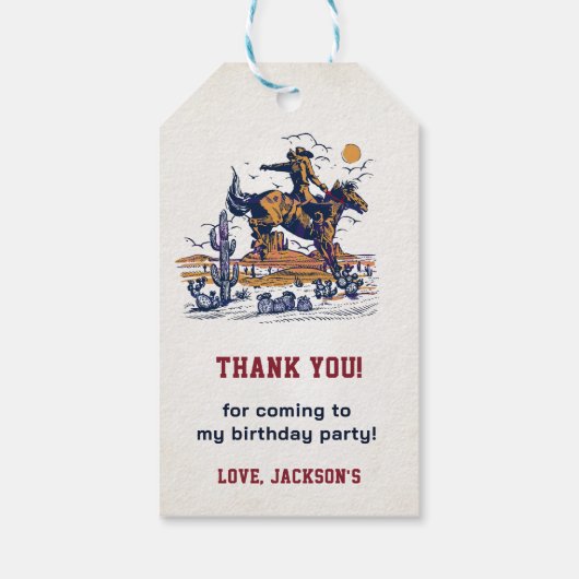 Western Cowboy Verjaardagsfeest Cadeaulabel (Achterkant)
