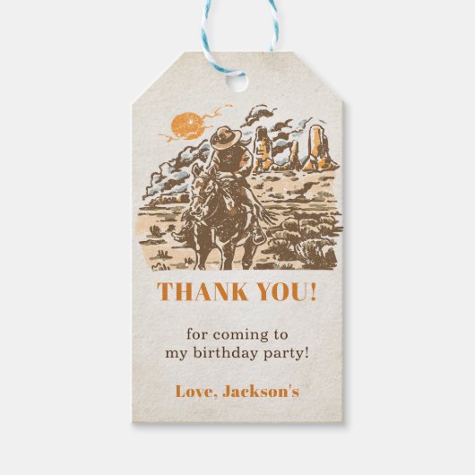 Western Cowboy Verjaardagsfeest Cadeaulabel (Voorkant)