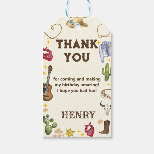 Western Cowboy Verjaardagsfeest Cadeaulabel (Voorkant)