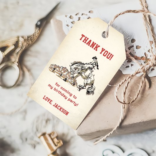 Western Cowboy Verjaardagsfeest Cadeaulabel