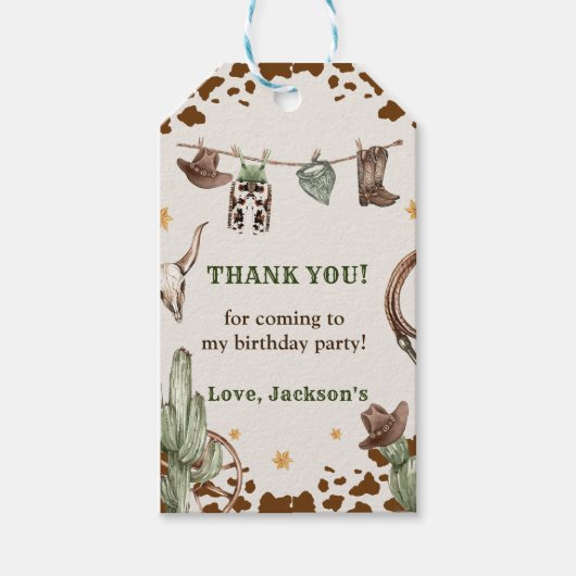 Western Cowboy Verjaardagsfeest Cadeaulabel (Voorkant)