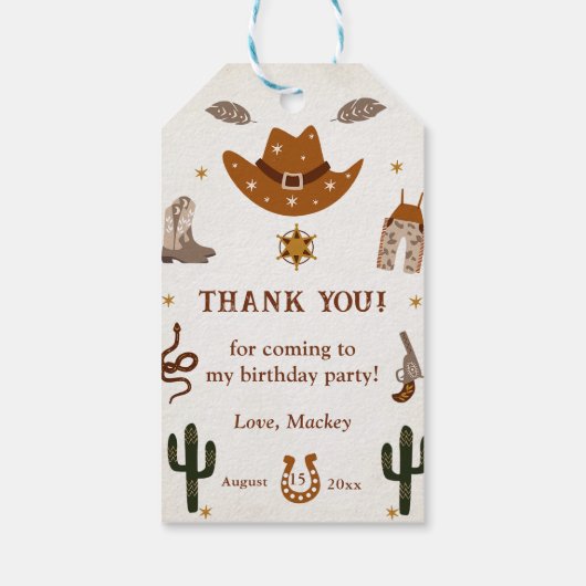 Western Cowboy Verjaardagsfeest Cadeaulabel (Achterkant)