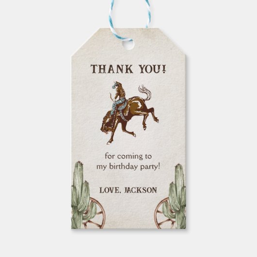 Western Cowboy Verjaardagsfeest Cadeaulabel (Voorkant)