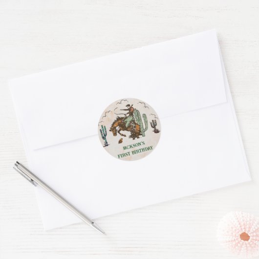Western Cowboy Verjaardagsfeest Ronde Sticker (Envelop)