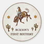 Western Cowboy Verjaardagsfeest Ronde Sticker (Voorkant)