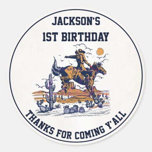 Western Cowboy Verjaardagsfeest Ronde Sticker (Voorkant)