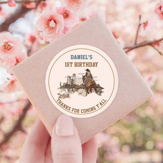 Western Cowboy Verjaardagsfeest Ronde Sticker