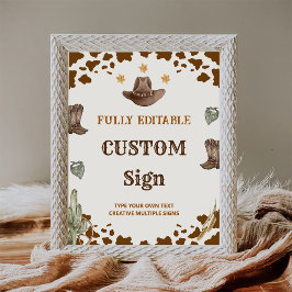 Western Cowboy Verjaardagsfeesttafelteken Poster