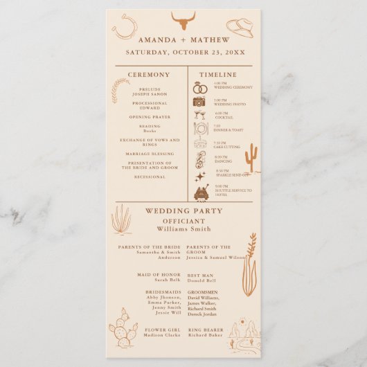 Western Cowboy Wedding Infographic Programma Programmakaart (Voorkant)