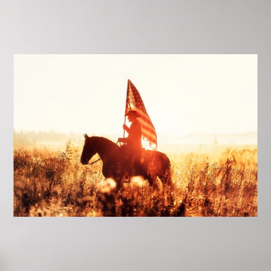 Western - cowboyportret met Amerikaanse vlag Poster (Voorkant)