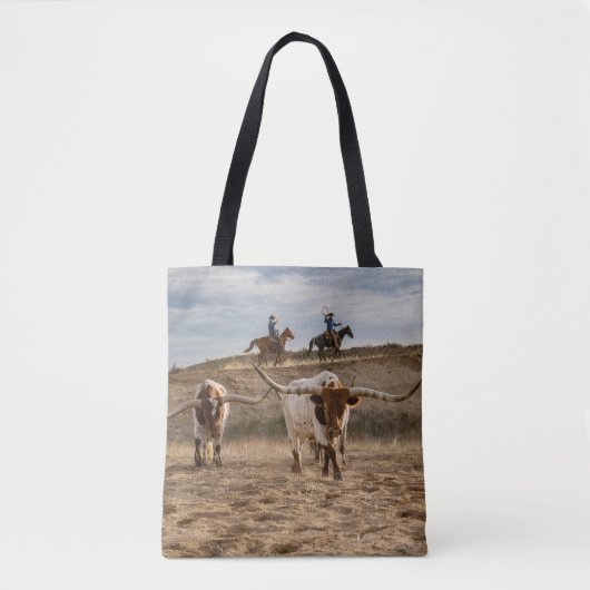 Western Cowboys with Longhorn Cattle Tote Bag (Voorkant)