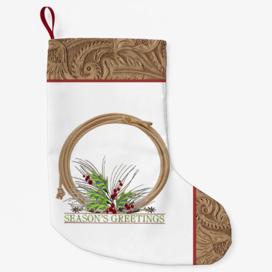 Western cowboytouw en spurs faux leer kleine kerstsok (Voorkant)