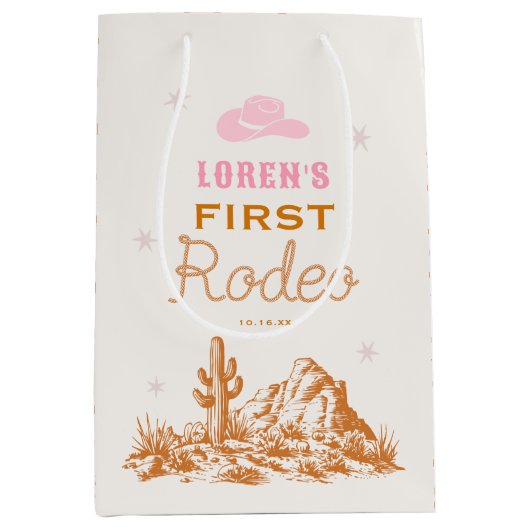 Western Cowgirl 1st Rodeo Birthday Medium Cadeauzakje (Voorkant)