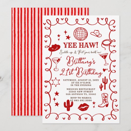 Western Cowgirl 30th Birthday Invitation Kaart (Voorkant / Achterkant)