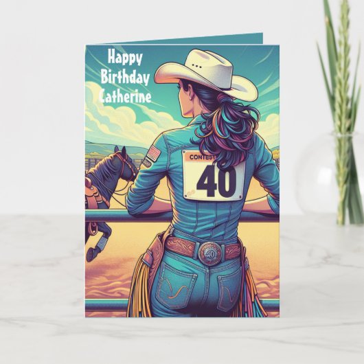 Western Cowgirl 40th Birthday Rodeo Custom Kaart (Voorkant)