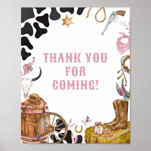 Western Cowgirl Baby shower Bedankt voor het komen Poster (Voorkant)