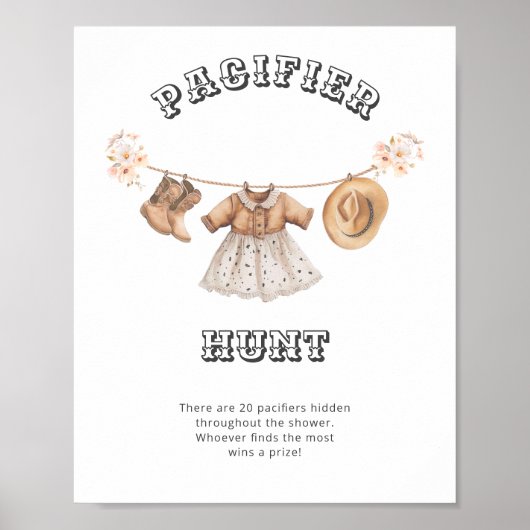 Western Cowgirl Baby shower Fopspeen Hunt Poster (Voorkant)
