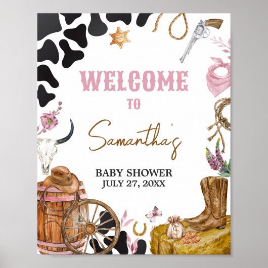Western Cowgirl Baby shower Welkom Poster (Voorkant)