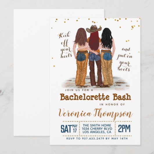 Western Cowgirl Bachelorette Vrijgezellenfeest Inv Kaart (Voorkant / Achterkant)
