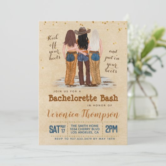 Western Cowgirl Bachelorette Vrijgezellenfeest Kaart (Staand voorkant)