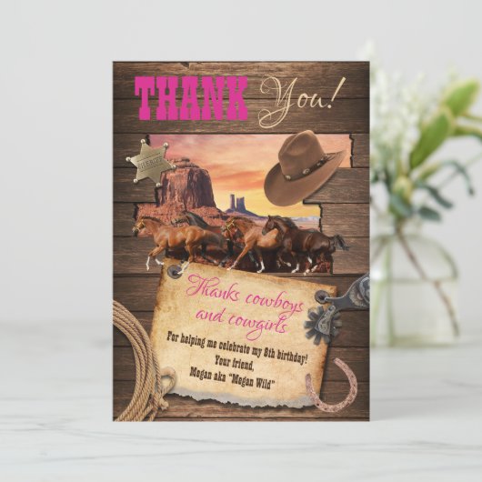 Western Cowgirl bedankje Kaart (Staand voorkant)