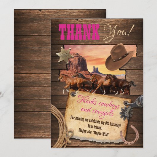 Western Cowgirl bedankje Kaart (Voorkant / Achterkant)