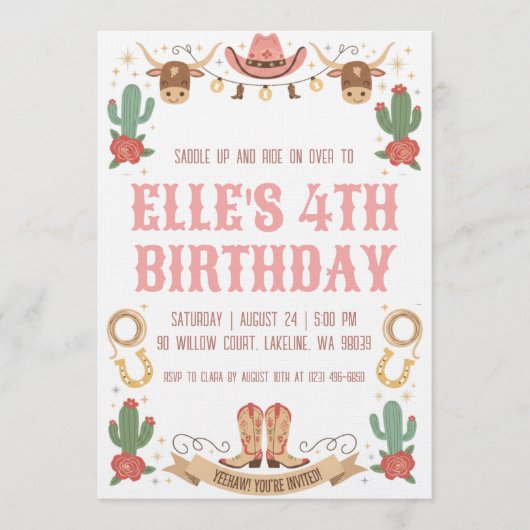 western cowgirl birthday invitations kaart (Voorkant)