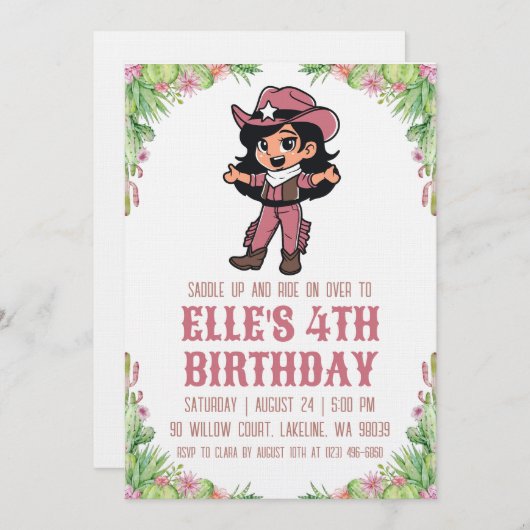 western cowgirl birthday invitations kaart (Voorkant / Achterkant)