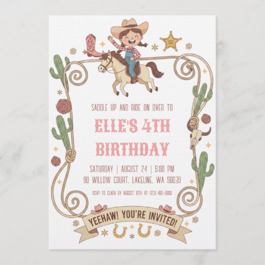western cowgirl birthday invitations kaart (Voorkant)