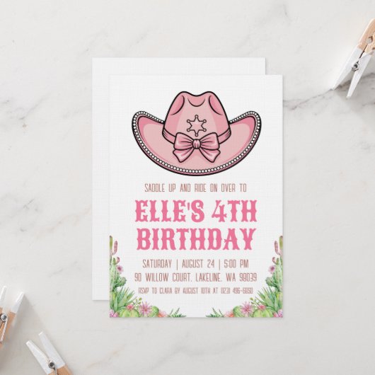 western cowgirl birthday invitations kaart (Voorkant / Achterkant in situ)