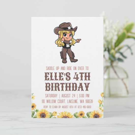 western cowgirl birthday invitations kaart (Staand voorkant)