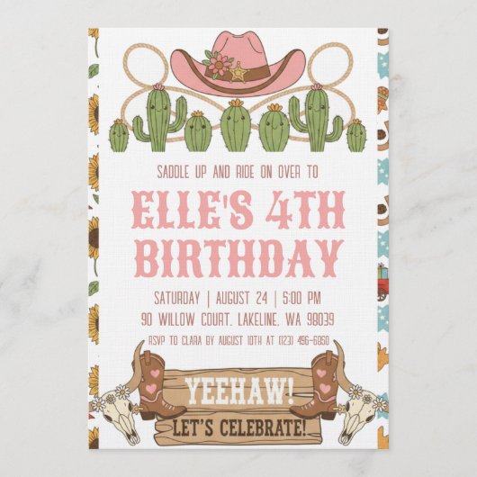 western cowgirl birthday invitations kaart (Voorkant)