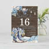 Western Cowgirl Blauw Bloemen Hout Sweet 16 Verjaa Kaart (Staand voorkant)