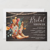 Western Cowgirl Bloemenlaarzen Hout Vrijgezellenfe Kaart (Voorkant)