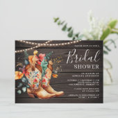 Western Cowgirl Bloemenlaarzen Hout Vrijgezellenfe Kaart (Staand voorkant)