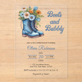 Western Cowgirl Blue Boots & Bubbly Bridal Shower Acryl Uitnodigingen (Voorkant)