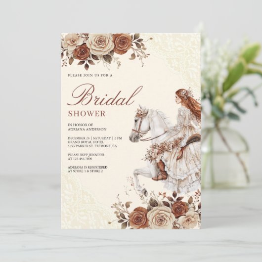 Western Cowgirl Bride Riding Horse Vrijgezellenfee Kaart (Staand voorkant)